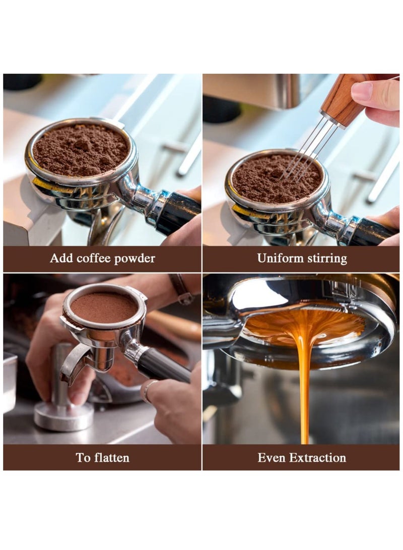 KASTWAVE Espresso Coffee Stirrer, Professional Coffee Stirring Tool for Espresso Distribution, Espresso Hand Tampers with Natural Wood Handle and Stand, and Cleaning Brush(Red Rosewood)  - Image 5