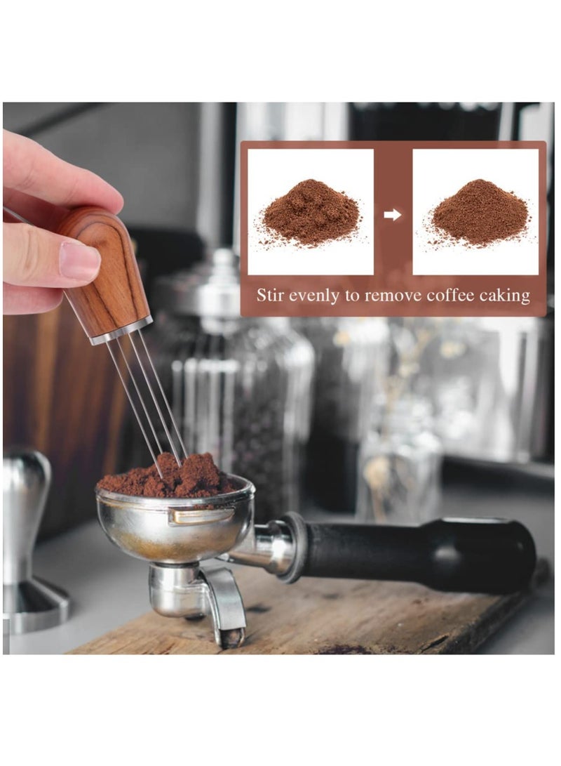 KASTWAVE Espresso Coffee Stirrer, Professional Coffee Stirring Tool for Espresso Distribution, Espresso Hand Tampers with Natural Wood Handle and Stand, and Cleaning Brush(Red Rosewood)  - Image 3