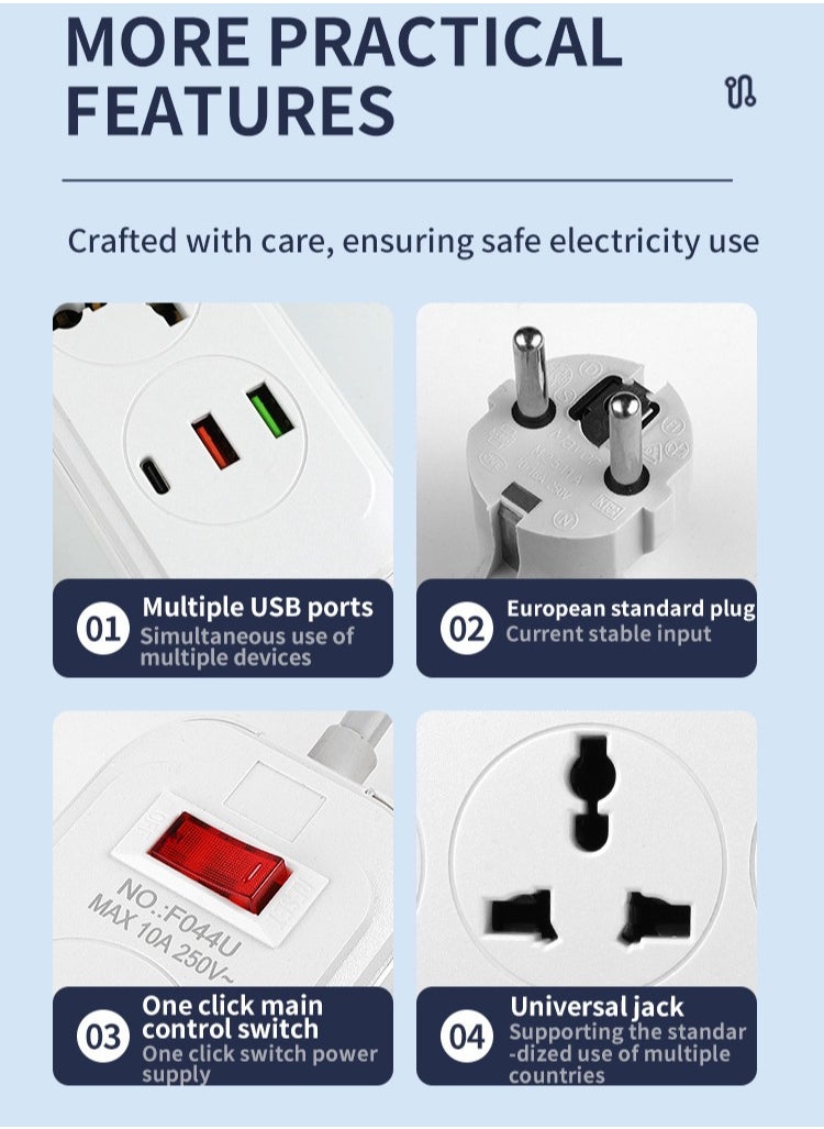 Generic - Smart EU Power Strip with 4 Outlets & 3 USB Ports – 13A Surge Protector for Home/Office, 230V European Standard Extension Cord | Space-Saving USB-C Charging Station with Fireproof Shell - Image 1