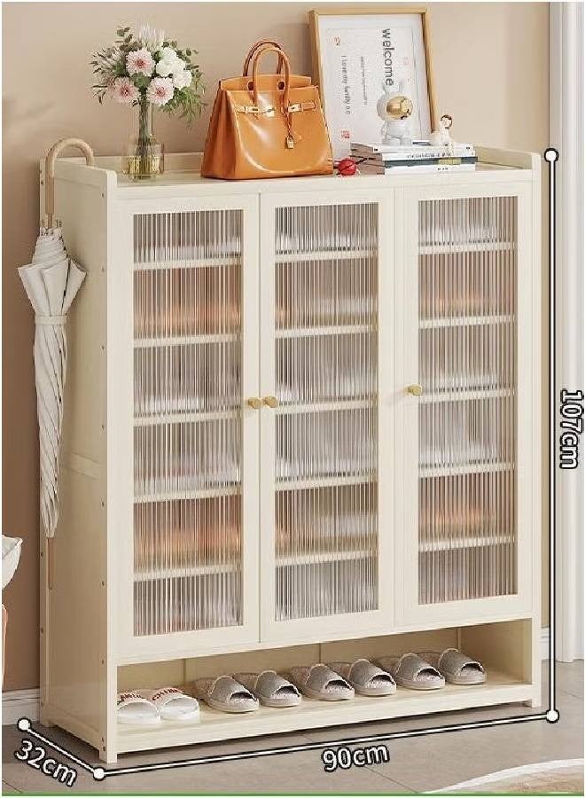 NKX Modern Cream Triple Door Shoe Cabinet with Umbrella Holder 8 Tier Space Saver 90x32x107cm - Image 3