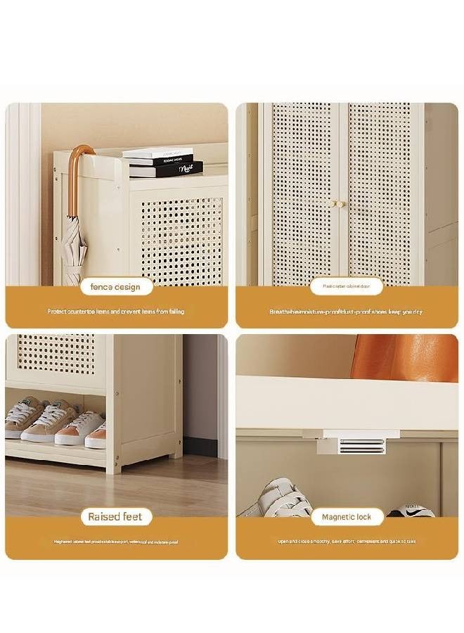 NKX Modern Cream Triple Door Shoe Cabinet with Umbrella Holder 8 Tier Space Saver 90x32x107cm - Image 5