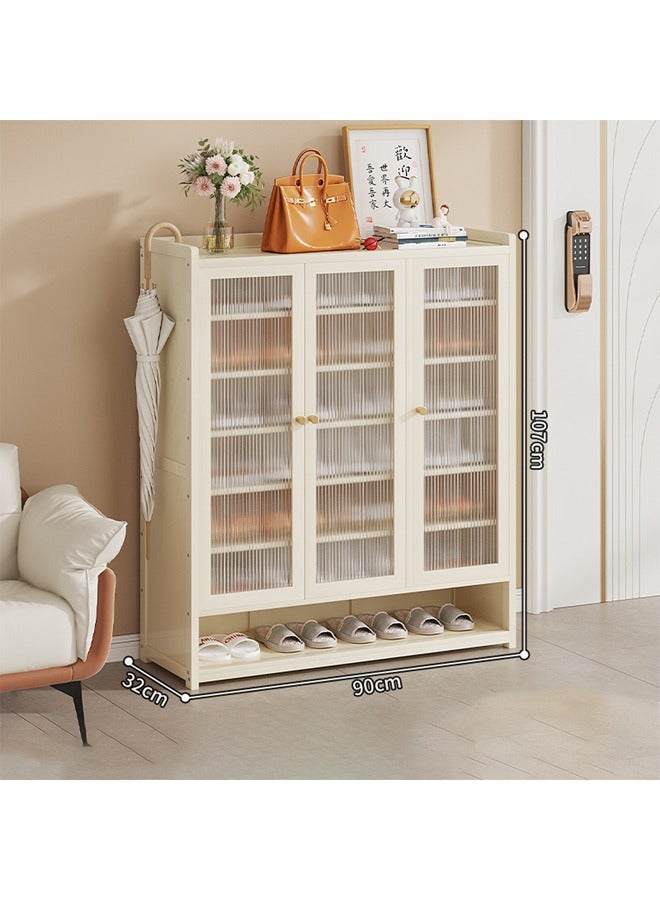 NKX Modern Cream Triple Door Shoe Cabinet with Umbrella Holder 8 Tier Space Saver 90x32x107cm - Image 2
