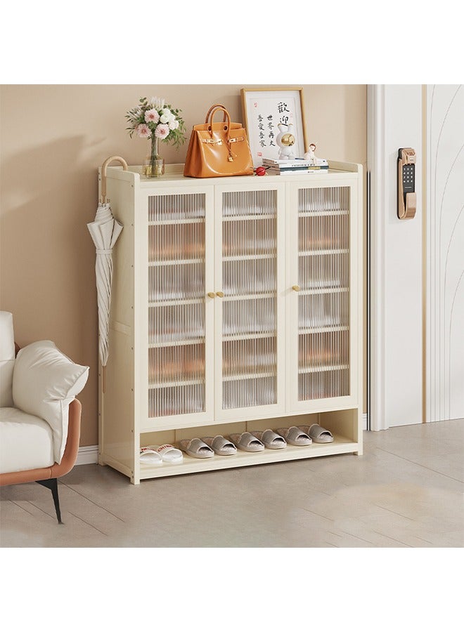 NKX Modern Cream Triple Door Shoe Cabinet with Umbrella Holder 8 Tier Space Saver 90x32x107cm - Image 1
