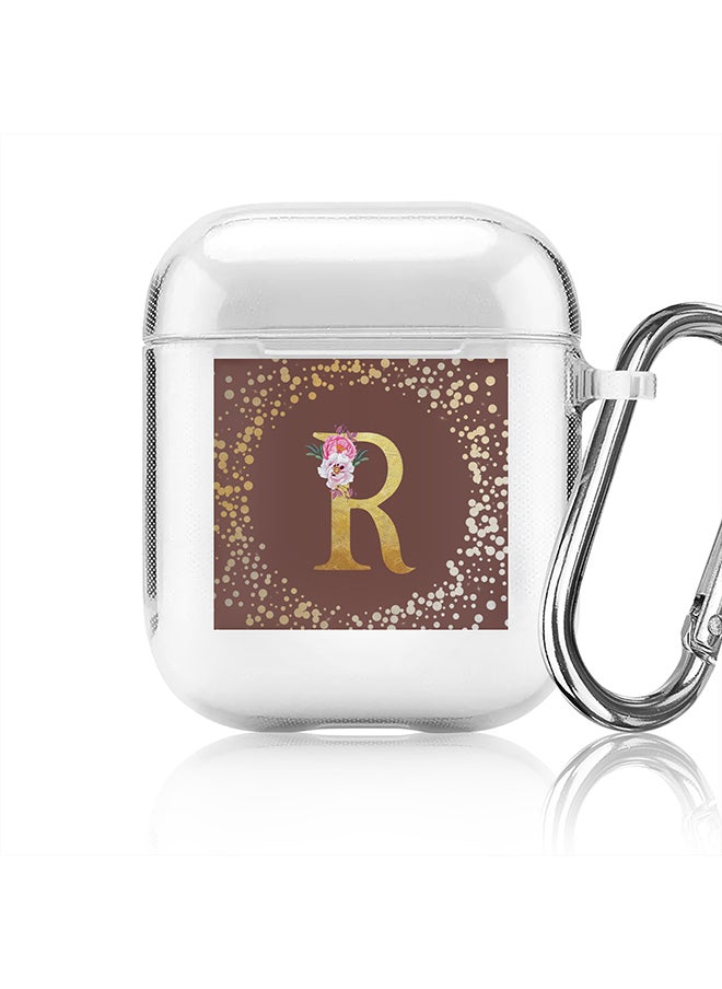 Stylizedd - Classic Clear printed Case for Apple Airpods 2 / 1 Soft TPU Gel Thin Transparent Flexible Cover - Custom Monogram Initial Letter Floral Pattern Alphabet - R (Brown ) - Image 1