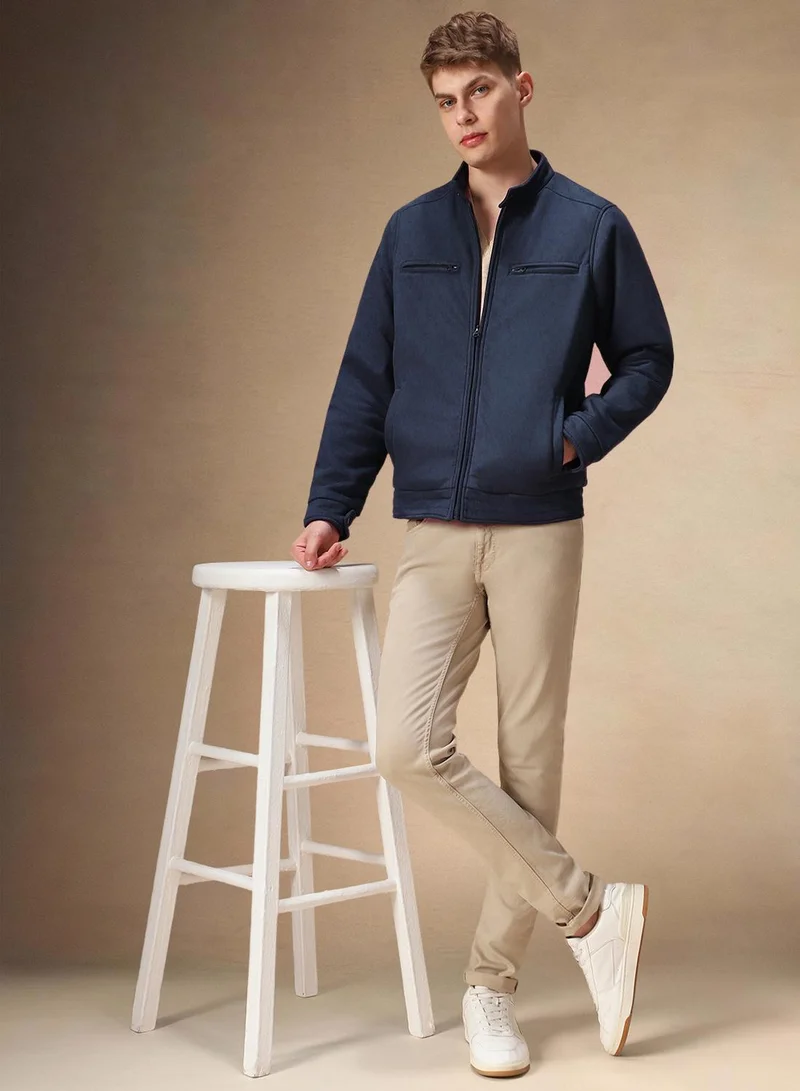 دينيس لينغو Men's Navy 100% Polyester Solid Regular Fit Jacket