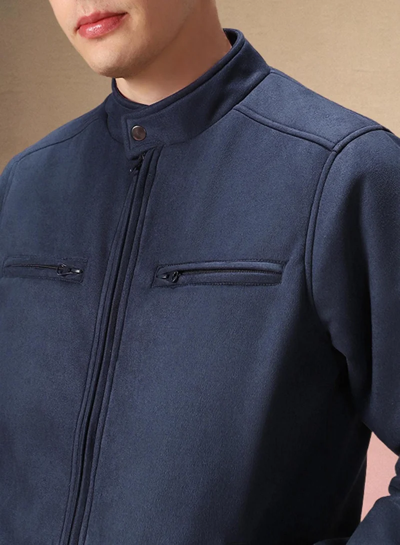 دينيس لينغو Men's Navy 100% Polyester Solid Regular Fit Jacket