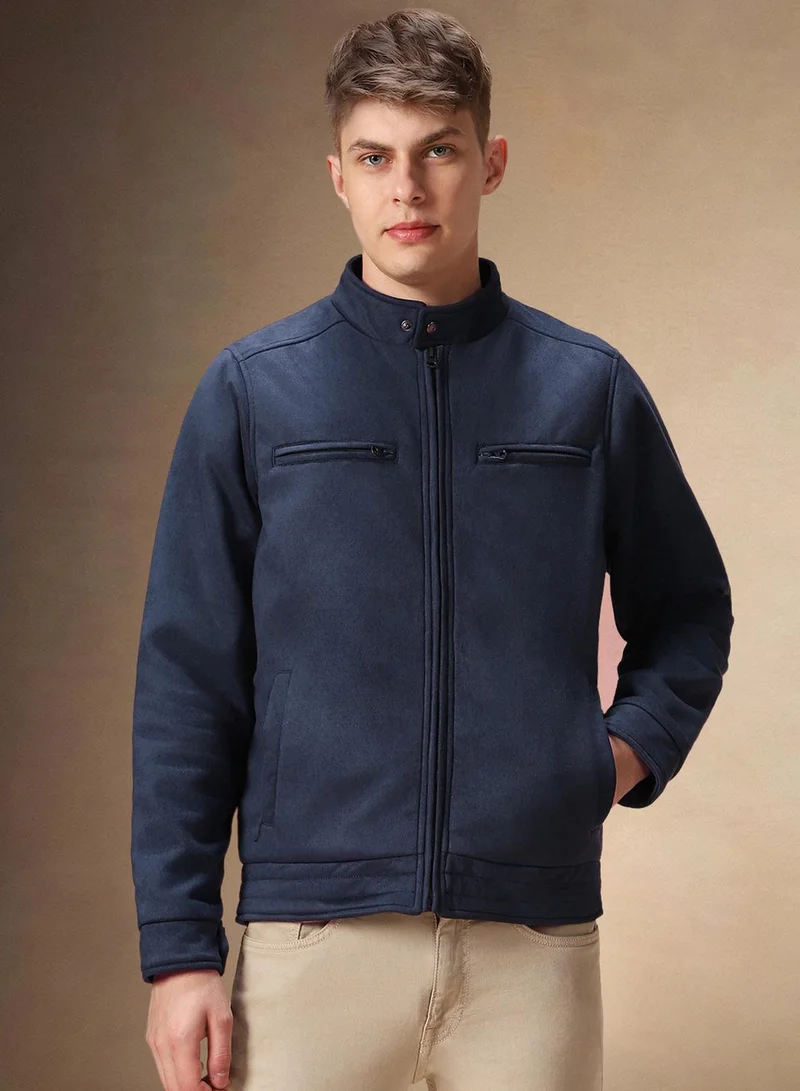 دينيس لينغو Men's Navy 100% Polyester Solid Regular Fit Jacket