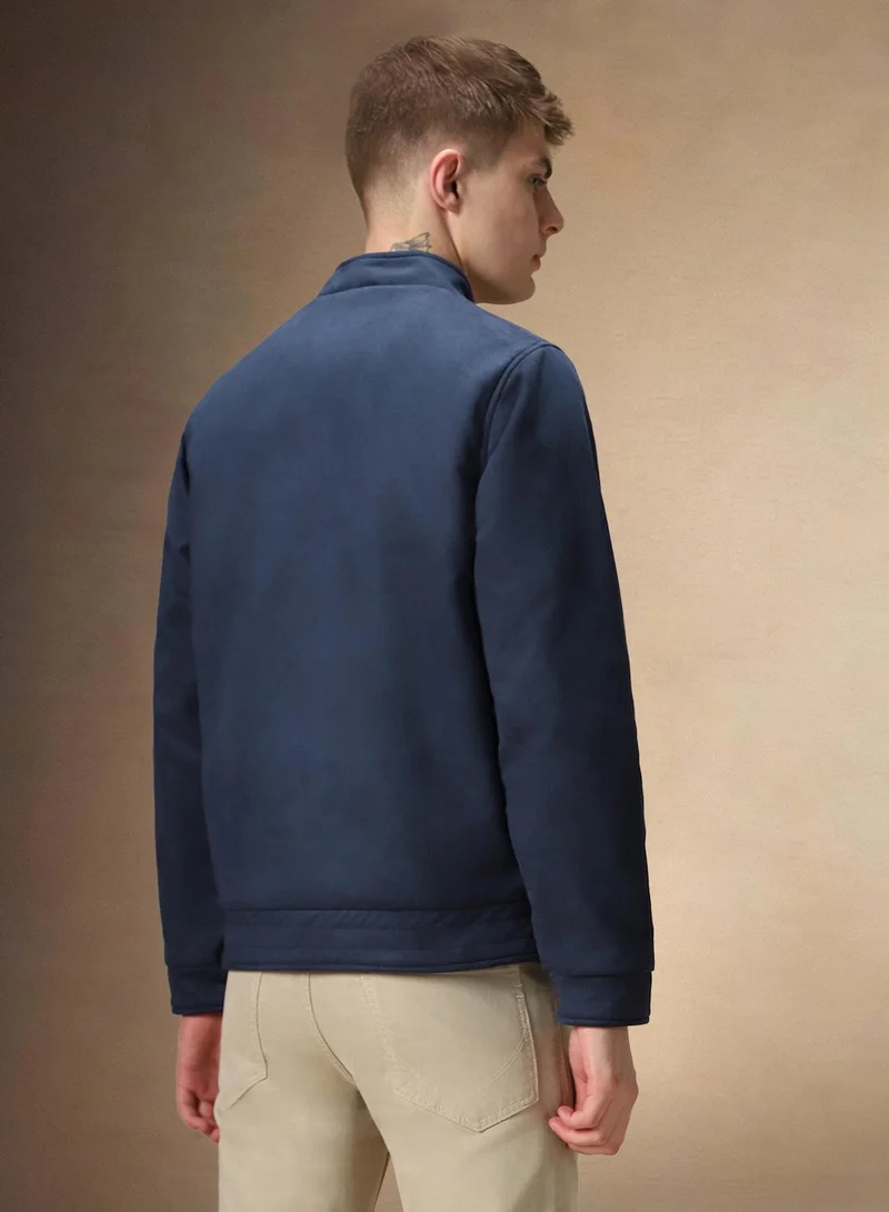 دينيس لينغو Men's Navy 100% Polyester Solid Regular Fit Jacket