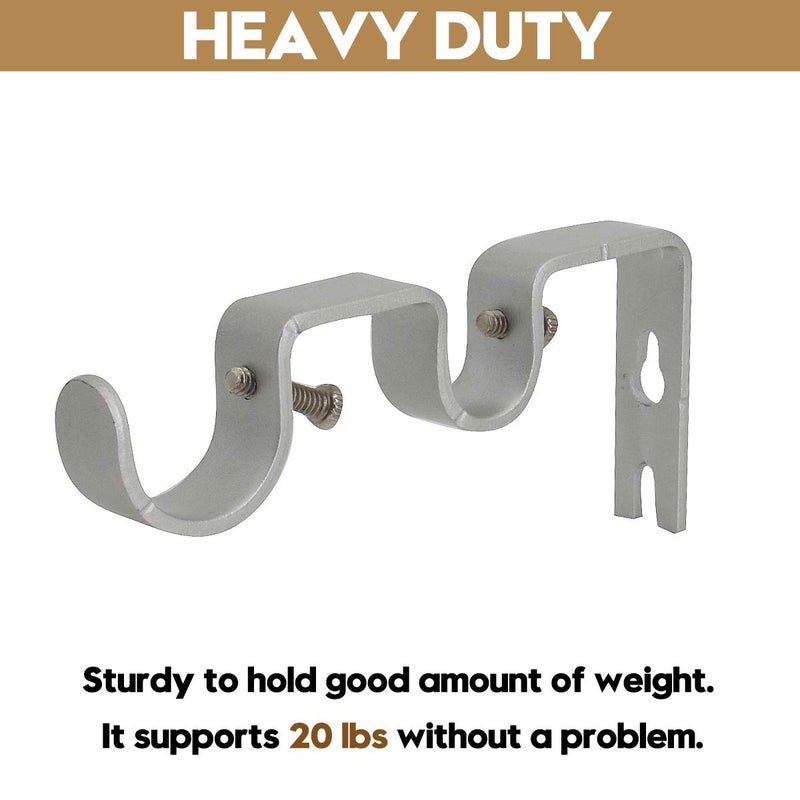AddGrace 6 PCS Double Curtain Rod Bracket Heavy Duty Curtain Rod Holders for 1" and 5/8" Drapery Pole Adjustable Wall Mounted Drapery Pole Brackets for Living Room Bedroom Silver - Image 3