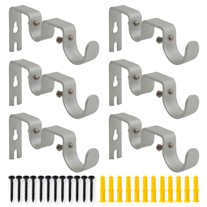 AddGrace 6 PCS Double Curtain Rod Bracket Heavy Duty Curtain Rod Holders for 1" and 5/8" Drapery Pole Adjustable Wall Mounted Drapery Pole Brackets for Living Room Bedroom Silver - Image 1