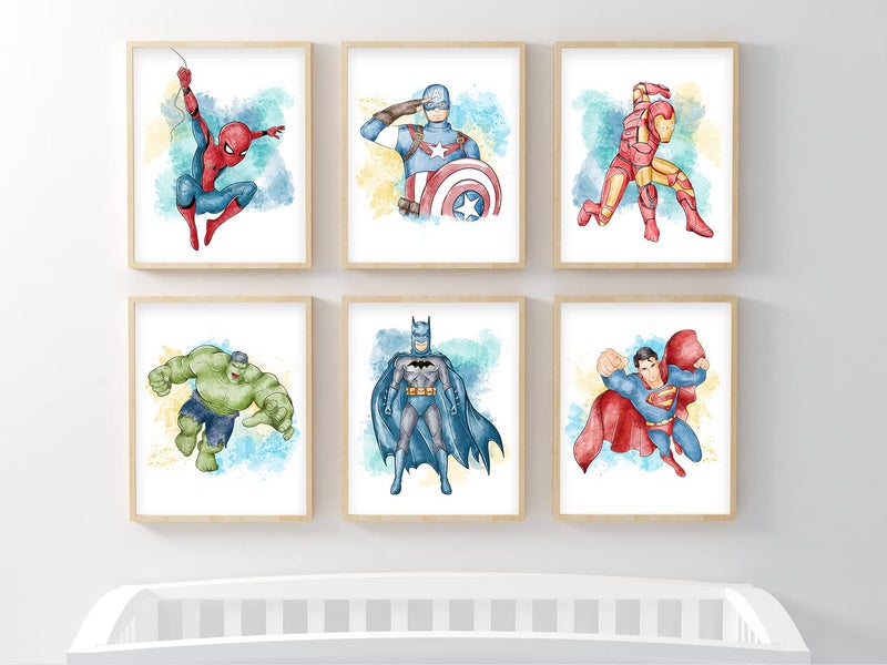 Nistio® Superhero Wall Decor, Superhero Wall Art for Boys Bedroom, Avengers Prints, Set of 6 Prints, Iron Man, Spiderman, Captain America, Hulk, Superman, Unframed, 8x10 inches - Image 4