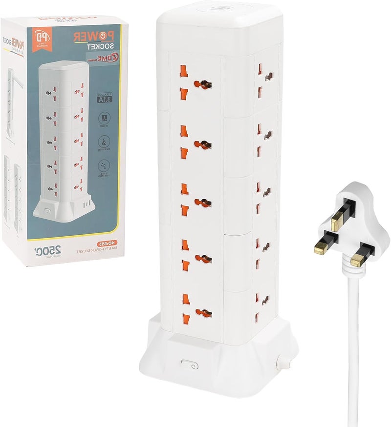 كيسويت 5 Way Power Extension Cord Surge Protector Strip Heavy Duty Universal Electrical Socket 3 USB (1 C) PD, for Home, Drom Room, School, Office Supplies - توصيلة كهربائية متعددة المنافذ مع حماية من زيادة التيار، مقبس كهربائي عالمي ثقيل، 3 منافذ USB (1 منفذ C) PD، للاستخدام المنزلي، غرفة النوم، المدرسة، اللوازم المكتبية - Image 1