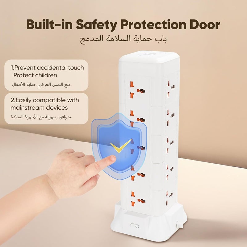 كيسويت 5 Way Power Extension Cord Surge Protector Strip Heavy Duty Universal Electrical Socket 3 USB (1 C) PD, for Home, Drom Room, School, Office Supplies - توصيلة كهربائية متعددة المنافذ مع حماية من زيادة التيار، مقبس كهربائي عالمي ثقيل، 3 منافذ USB (1 منفذ C) PD، للاستخدام المنزلي، غرفة النوم، المدرسة، اللوازم المكتبية - Image 4