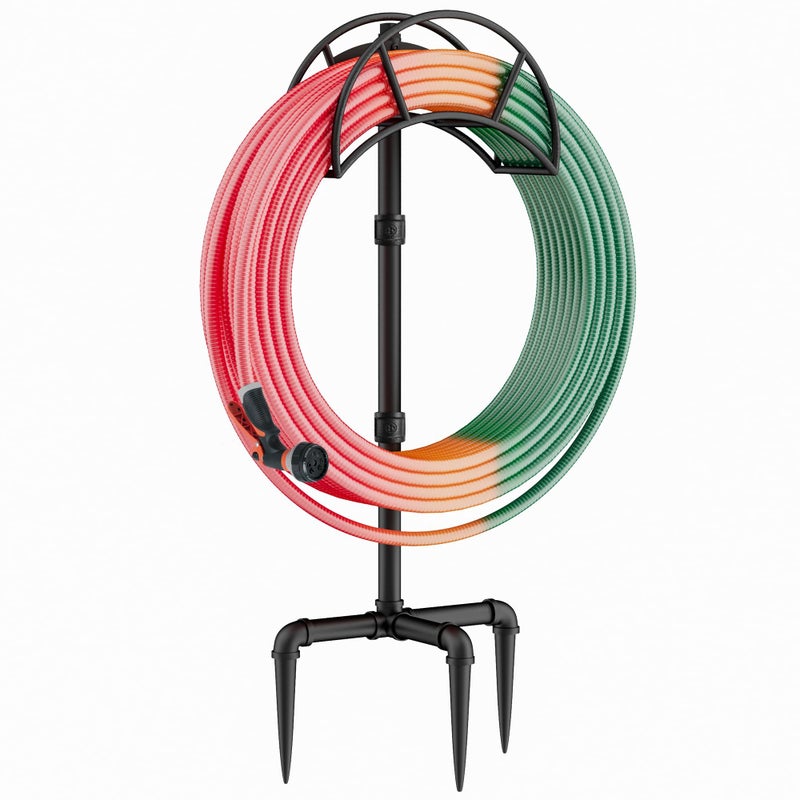 LANDÂ·VOI LANDVOI Hose Holder Garden Hose Holder Freestanding Metal Heavy Duty Water Hose Holder Holds 150 Feet Hose Detachable Hose Storage Hanger for Outside with 3 Spikes for Lawn Yard Black GHH01B - Image 2
