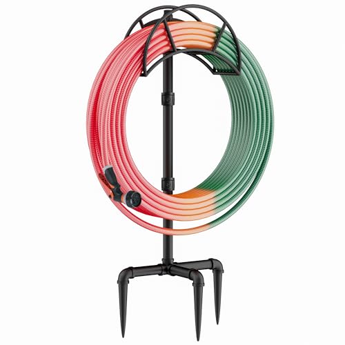 LANDÂ·VOI LANDVOI Hose Holder Garden Hose Holder Freestanding Metal Heavy Duty Water Hose Holder Holds 150 Feet Hose Detachable Hose Storage Hanger for Outside with 3 Spikes for Lawn Yard Black GHH01B - Image 1