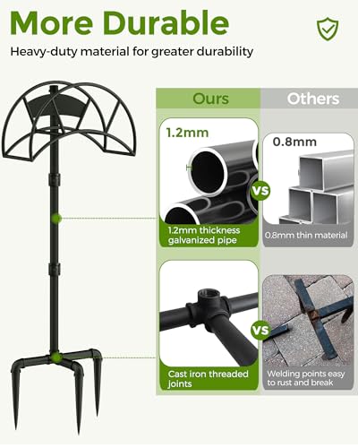 LANDÂ·VOI LANDVOI Hose Holder Garden Hose Holder Freestanding Metal Heavy Duty Water Hose Holder Holds 150 Feet Hose Detachable Hose Storage Hanger for Outside with 3 Spikes for Lawn Yard Black GHH01B - Image 3