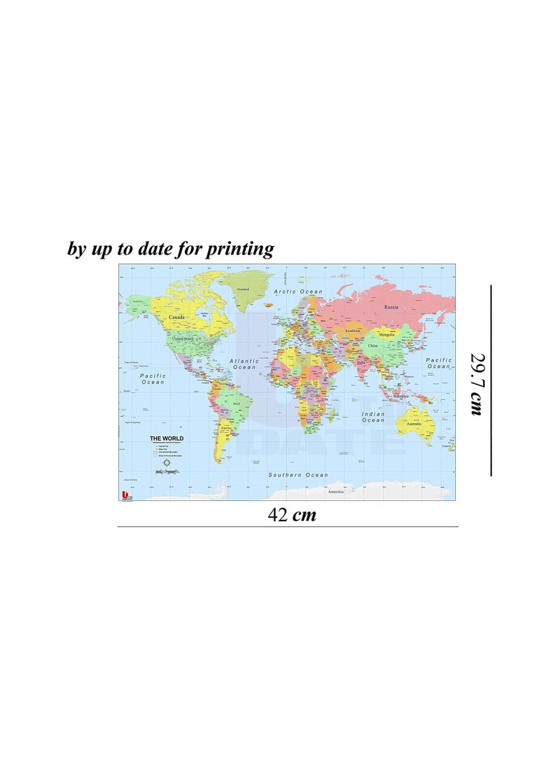 null - A colorful world map hanging on the wall from Up to Date Egypt, A3 size world map with luxurious printing, with a layer against water and dust, made of high-quality glossy paper, printed by Up to Date - Image 1