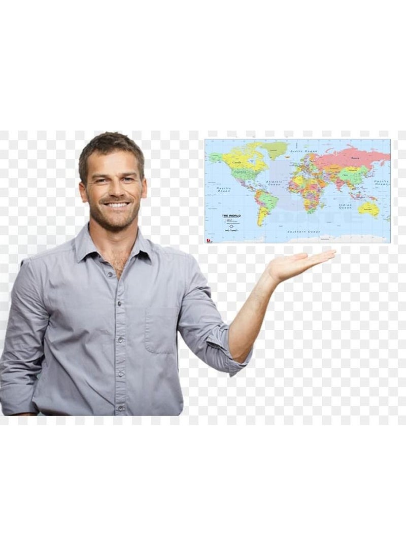 null - A colorful world map hanging on the wall from Up to Date Egypt, A3 size world map with luxurious printing, with a layer against water and dust, made of high-quality glossy paper, printed by Up to Date - Image 1