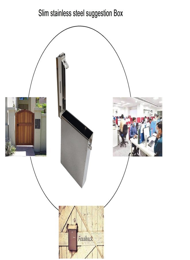 GinoSet® Stainless Steel Slim All in 1 Multipurpose Letter/Suggestion Box/Complaint/Donation Box Use Table Top or Wall Mount - Image 3