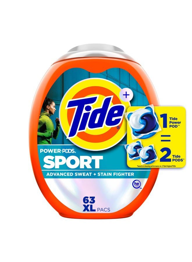 Tide Power PODS Laundry Detergent Soap Pacs with Febreze Sport, 63 Count, Laundry Pods with Febreze Freshness and Sport Odor Defense - Image 1