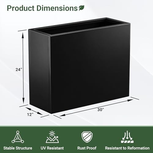 Toriexon Metal Planter Box 30” x 12” x 24”, Heavy Duty Tall Rectangle Planter Box with with Drainage Holes & Rust-Proof Coating, Modern Outdoor/Indoor Black Planter Box for Porch, Garden, Patio, Yard - Image 2