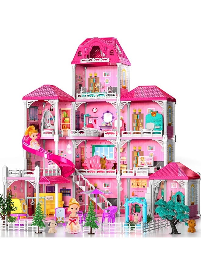 TEMI Doll House Girls Toys - 4-Story 12 Rooms Playhouse with 2 Dolls Toy Figures, Fully Furnished Fashion Dollhouse, Pretend Playhouse with Accessories, Gift Toy for Kids Ages 3 4 5 6 7 8+ - Image 4