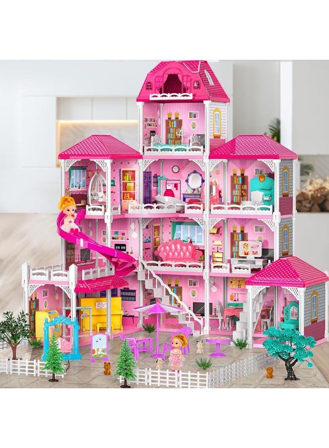 TEMI Doll House Girls Toys - 4-Story 12 Rooms Playhouse with 2 Dolls Toy Figures, Fully Furnished Fashion Dollhouse, Pretend Playhouse with Accessories, Gift Toy for Kids Ages 3 4 5 6 7 8+ - Image 1