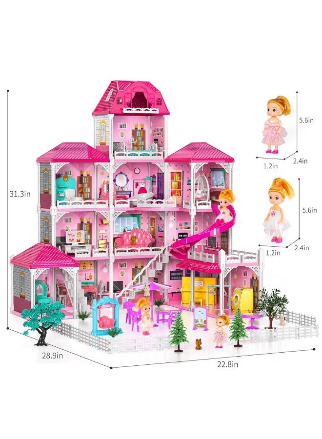 TEMI Doll House Girls Toys - 4-Story 12 Rooms Playhouse with 2 Dolls Toy Figures, Fully Furnished Fashion Dollhouse, Pretend Playhouse with Accessories, Gift Toy for Kids Ages 3 4 5 6 7 8+ - Image 2
