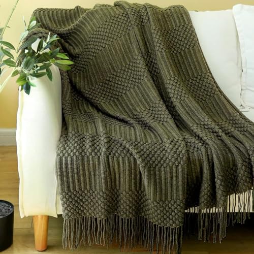 Blagic Knitted Throw Blanket for Couch, Bed and Sofa. Super Soft Blanket with Tassels, Dark Green Throw Blanket, 50 x 60 Inches Lightweight & Cosy Home Decor - Image 1