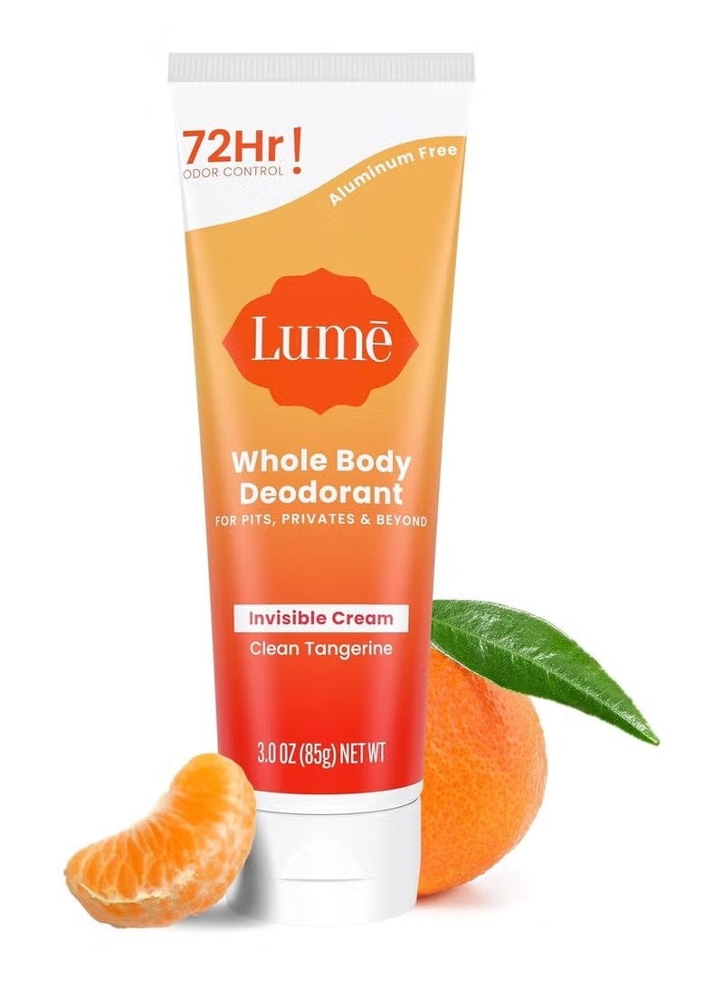 Lume Whole Body Deodorant - Invisible Cream Tube - 72 Hour Odor Control - Aluminum Free, Baking Soda Free, Skin Safe - 3.0 ounce (Clean Tangerine) - Image 1