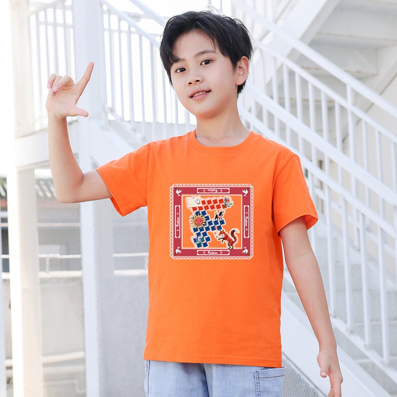 Children's Short-Sleeved Cotton T-Shirt Boys and Girls Tops Breathable Round Neck Printed Summer Half-Sleeved Suitable for Small and Medium-Sized Kidsren - Image 1