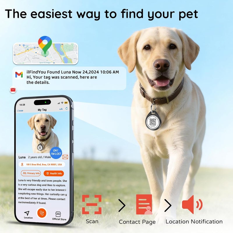 ILFINDYOU Dog Tags Personalized for Pets, Lighthouse Pattern QR Code Dog Name Tags for Pet Collar, Online Profile, Scan Location Alerts, (Black Lighthouse) - Image 2
