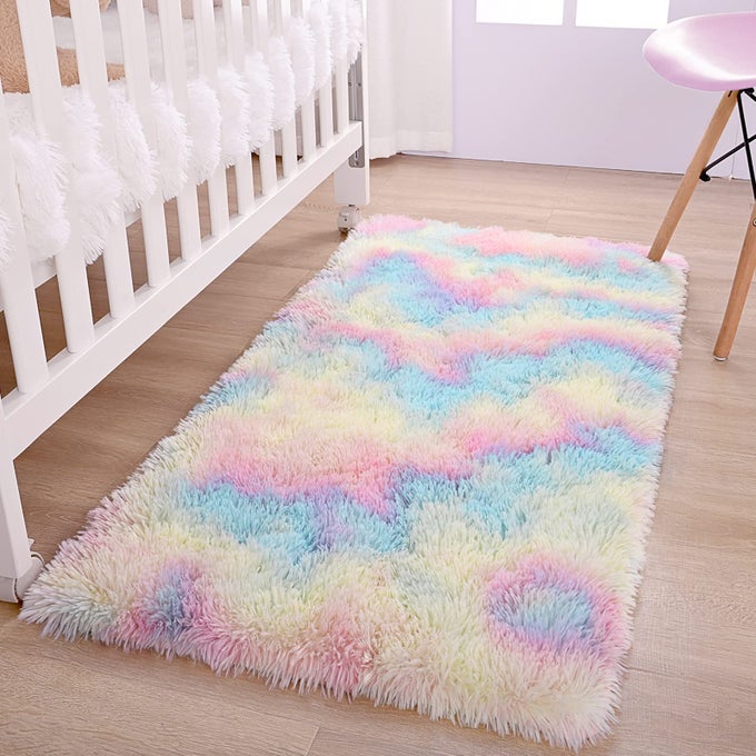 SOFT RAINBOW AREA RUGS FOR GIRLS ROOM 2X4 FEET FLUFFY GIRLS BEDROOM RUGS PRINCESS RUG CUTE COLORFUL CARPET FOR KIDS TEENS NURSERY TODDLER PINK