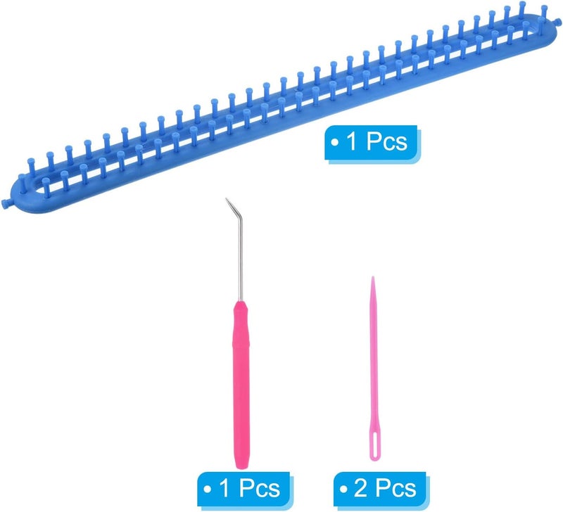 PATIKIL PATIKIL 62 Hooks 58cm Knitting Loom Machines Kit Plastic Darning Weave Tool with Accessories for Scarf Sweater Shawl Blankets Mending Weaving Stitching Blue - Image 3
