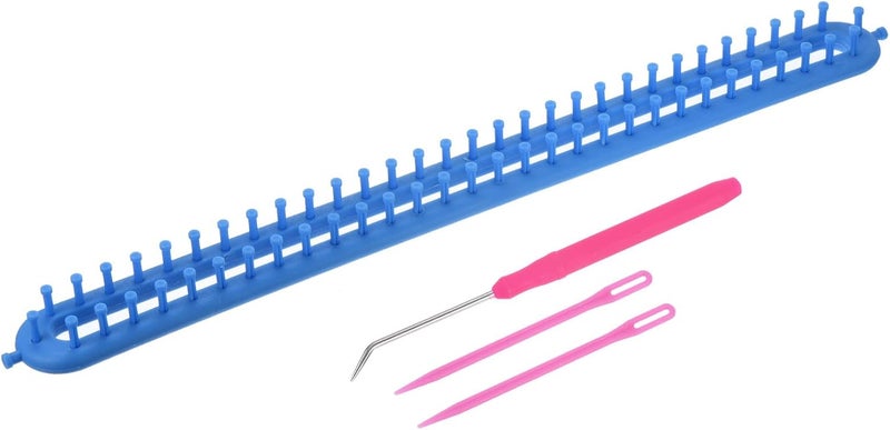 PATIKIL PATIKIL 62 Hooks 58cm Knitting Loom Machines Kit Plastic Darning Weave Tool with Accessories for Scarf Sweater Shawl Blankets Mending Weaving Stitching Blue - Image 1