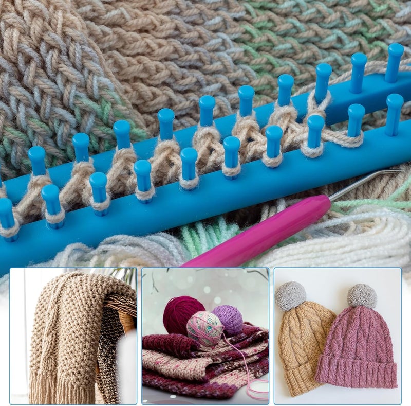 PATIKIL PATIKIL 62 Hooks 58cm Knitting Loom Machines Kit Plastic Darning Weave Tool with Accessories for Scarf Sweater Shawl Blankets Mending Weaving Stitching Blue - Image 5