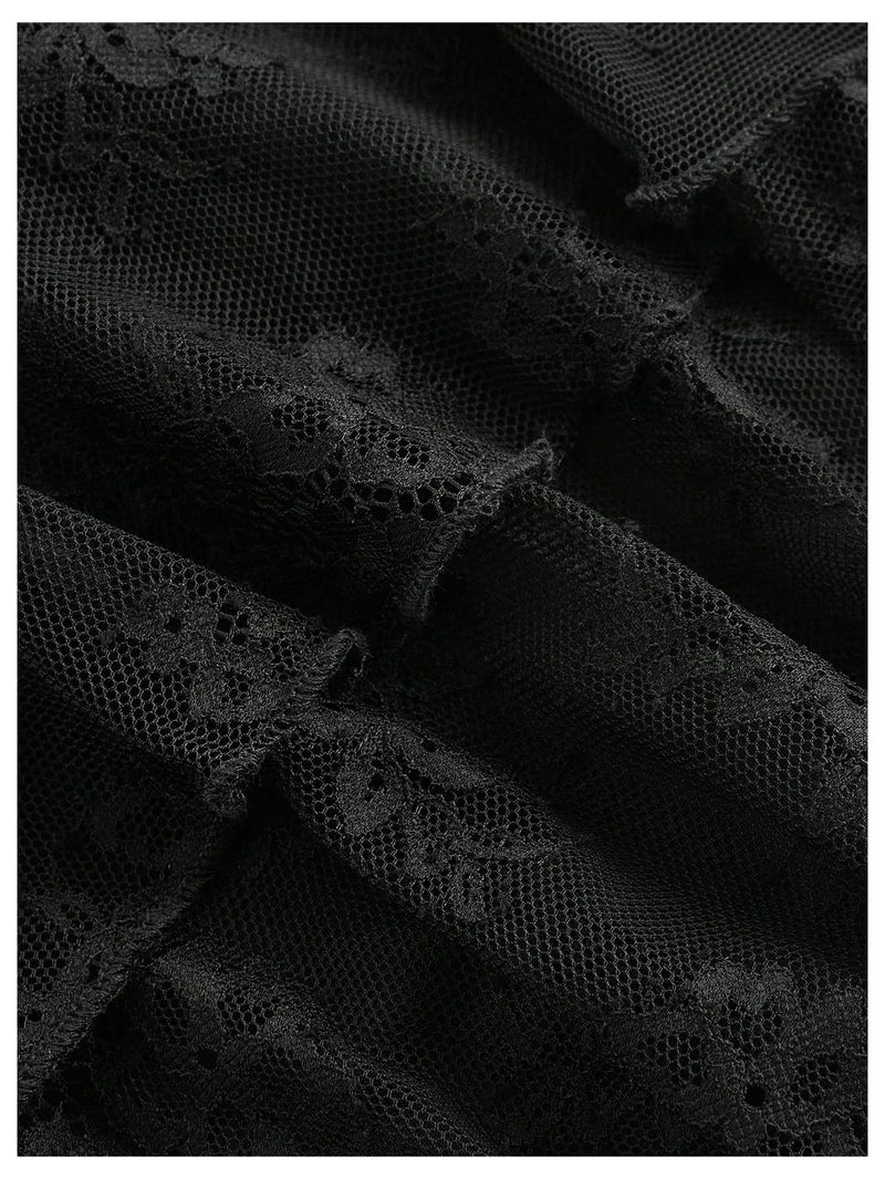 MakeMeChic Women's Lace Mini Skirt with Shorts Ruffle Layered Skorts Skirts Black Small - Image 4