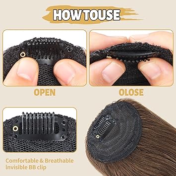 Alaleibaby Clip In Fringe Bangs Medium Brown 100 Real Human Hair Bangs Clip in Hair Extensions Natural curved French bangs With Temples Short Hairpieces Natural Curved French Bangs - Image 3