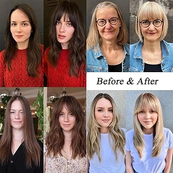 Alaleibaby Clip In Fringe Bangs Medium Brown 100 Real Human Hair Bangs Clip in Hair Extensions Natural curved French bangs With Temples Short Hairpieces Natural Curved French Bangs - Image 4