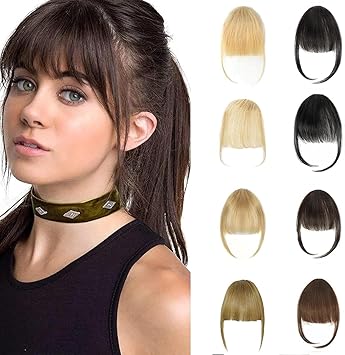 Alaleibaby Clip In Fringe Bangs Medium Brown 100 Real Human Hair Bangs Clip in Hair Extensions Natural curved French bangs With Temples Short Hairpieces Natural Curved French Bangs - Image 1