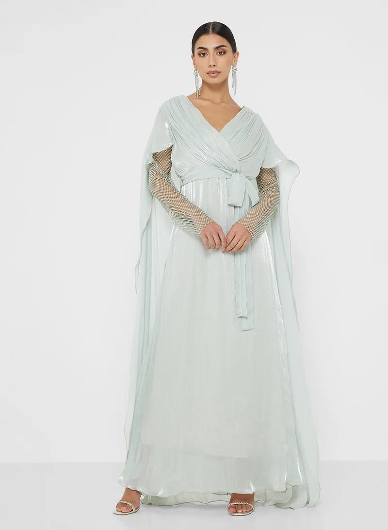 Namshi x Exaggerated Cape Gown With Shimmer Sleeves