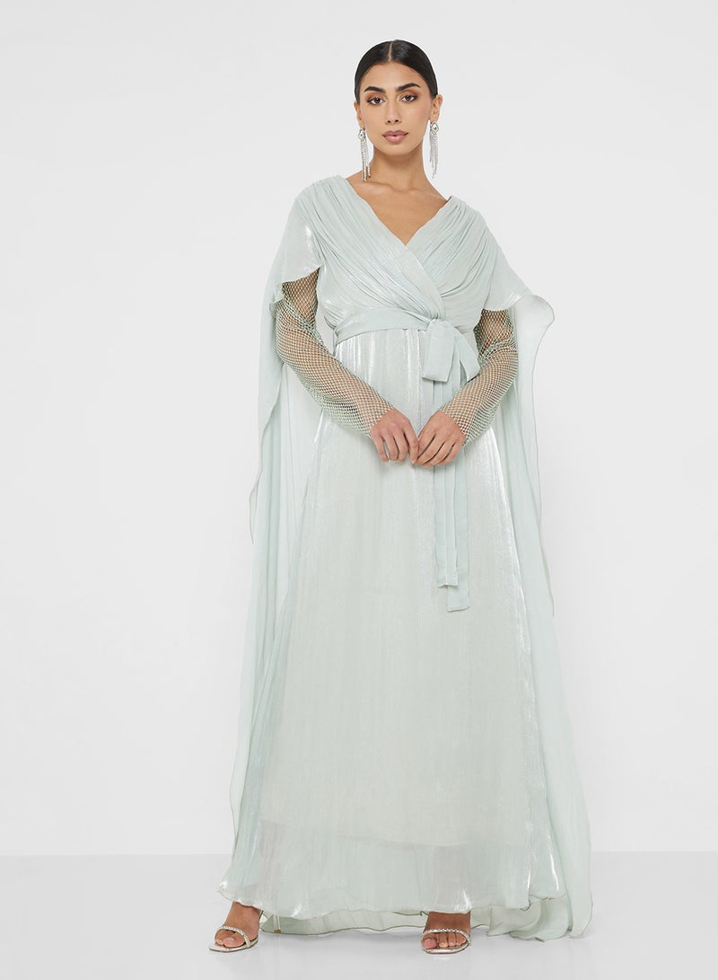 Namshi x Exaggerated Cape Gown With Shimmer Sleeves - Image 5