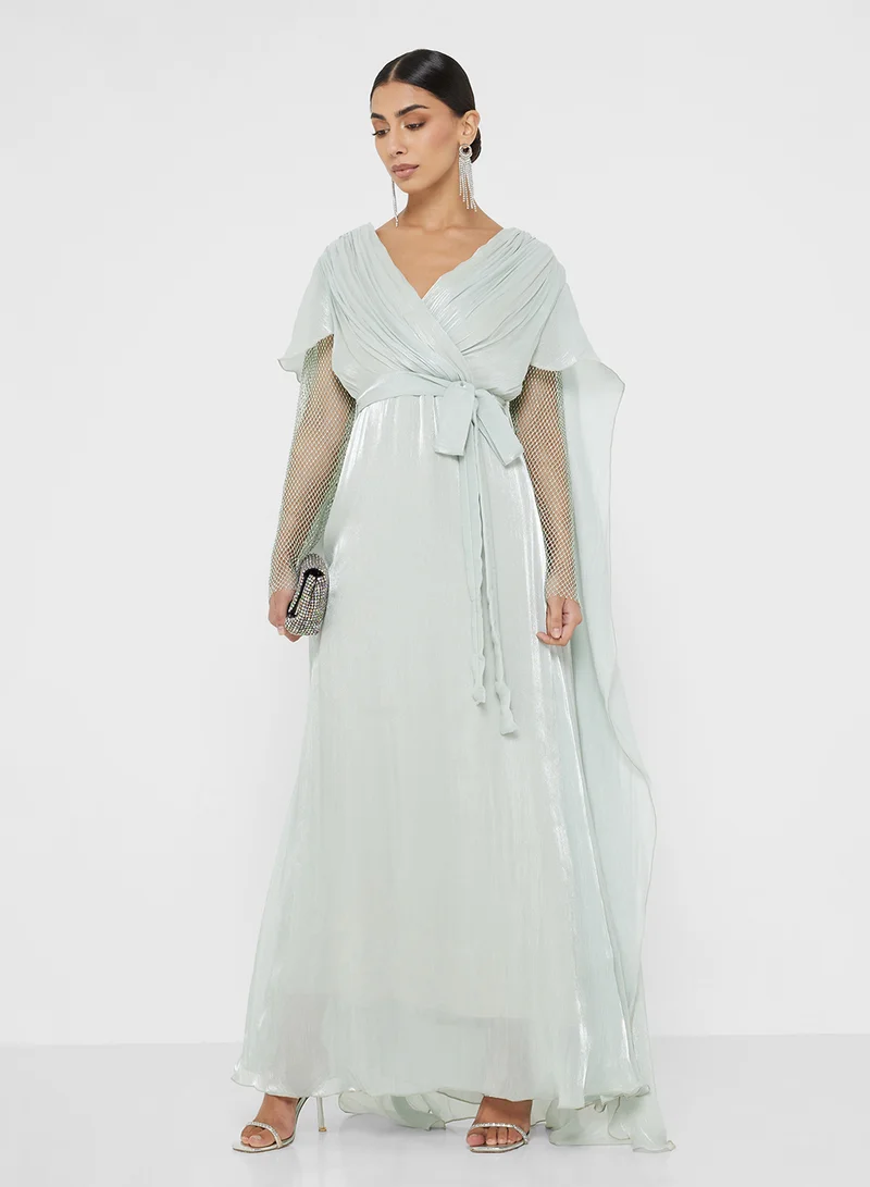 Namshi x Exaggerated Cape Gown With Shimmer Sleeves