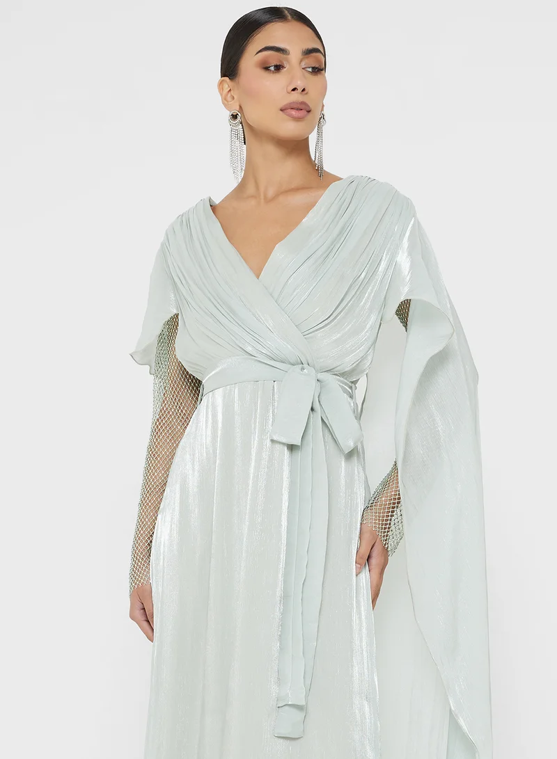 Namshi x Exaggerated Cape Gown With Shimmer Sleeves