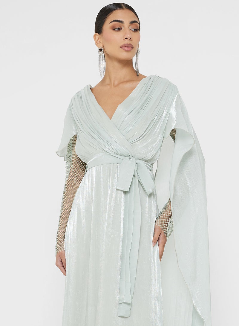 Namshi x Exaggerated Cape Gown With Shimmer Sleeves - Image 3