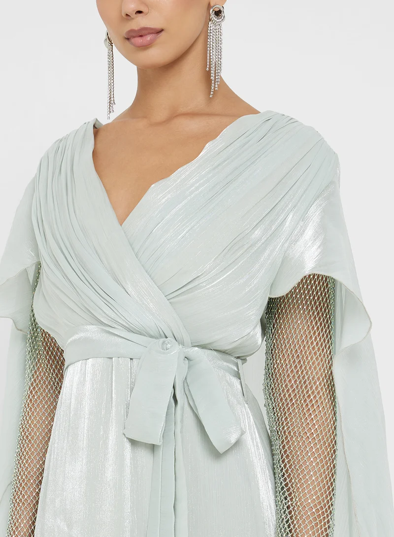 Namshi x Exaggerated Cape Gown With Shimmer Sleeves