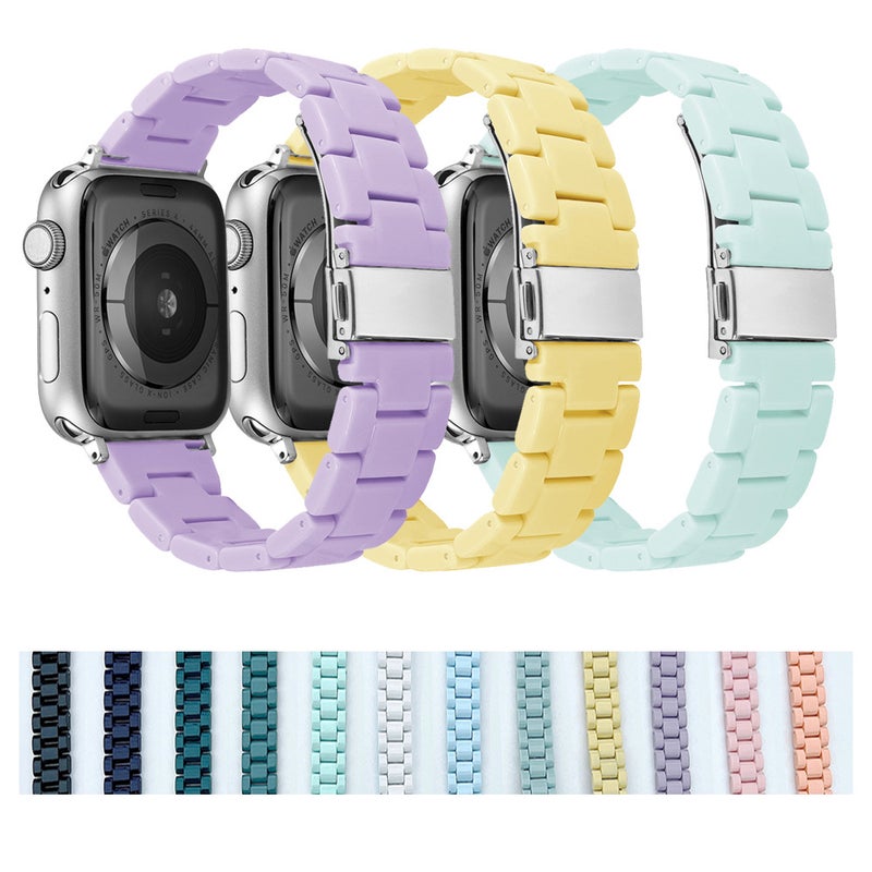 Suitable For Apple Resin Three Strains Watch Band Apple Watch8/7/Se/6/5/43 Candy Color Plastic Watch Band - Image 2