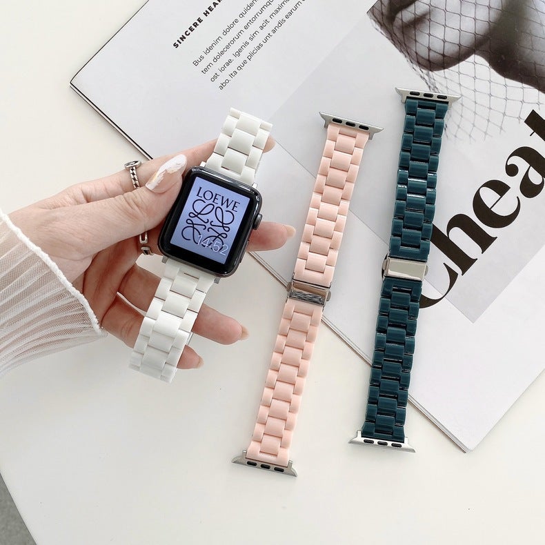 Suitable For Apple Resin Three Strains Watch Band Apple Watch8/7/Se/6/5/43 Candy Color Plastic Watch Band - Image 3