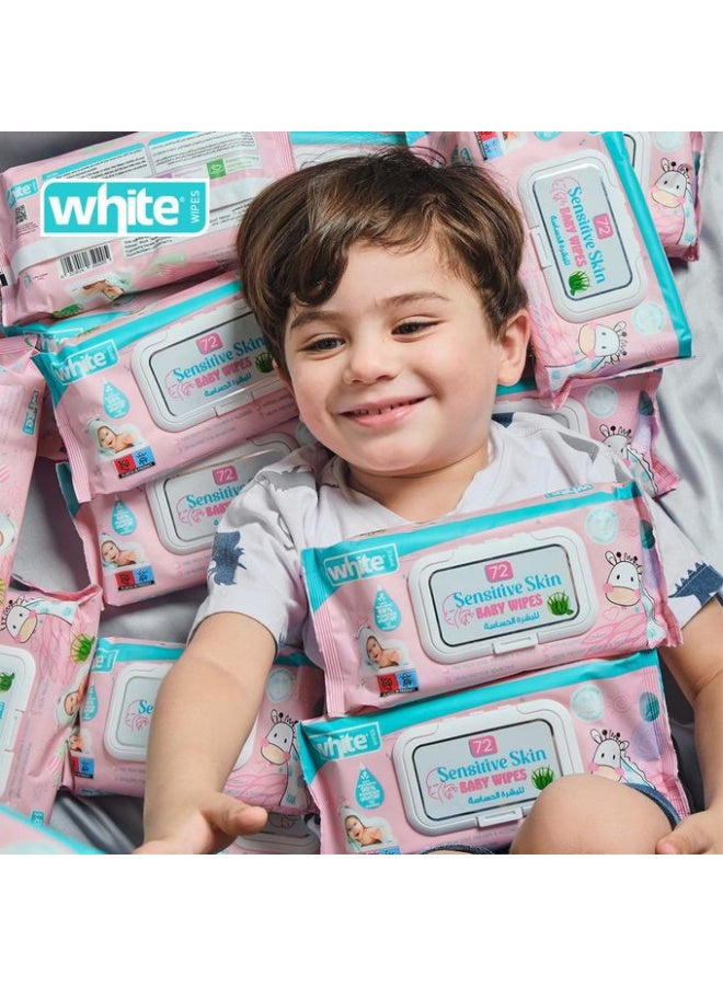 White Baby wipes with a soft and gentle formula 72 pieces, ideal for sensitive skin - Image 2