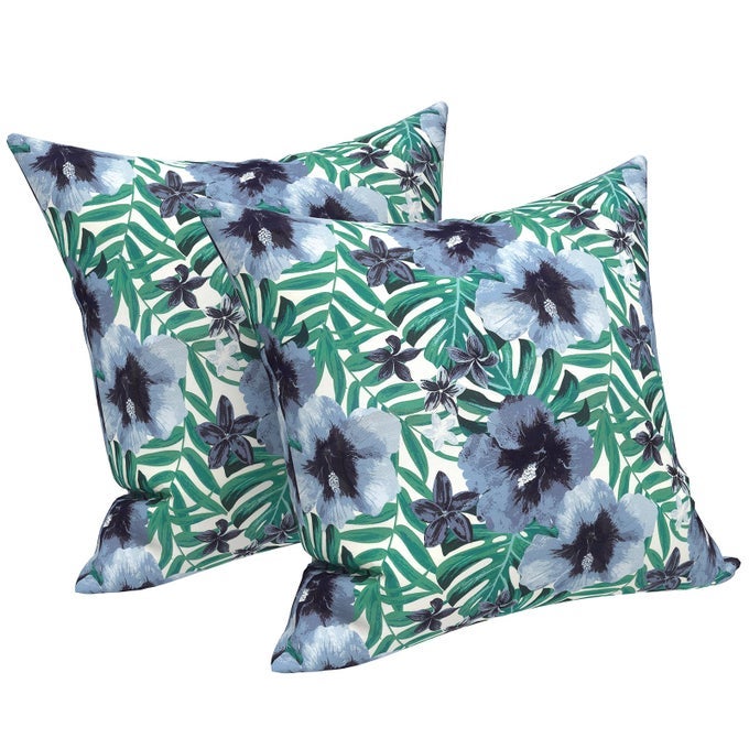 OUTDOORINDOOR THROW PILLOWS DECORATIVE THROW PILLOWS WITH INSERTS 18X18 SQUARE PILLOWS FOR BED COUCH SOFA AND PATIO FURNITURE SET OF 2 PALM BLUE